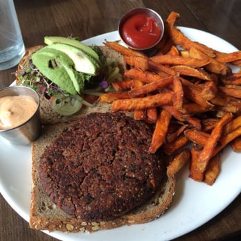 Cafe Amici - Veggie Burger with Sweet Potato Fries - Italian Near Me - Wyckoff, New Jersey