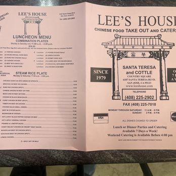 Lee's House Chinese Takeout - Menu - Chinese Near Me - San Jose, California