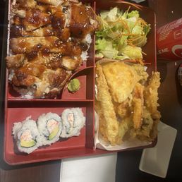 Chicken Teriyaki with Prawn & Veggies and California roll Chicken Teriyaki with Prawn & Veggies and California roll
