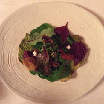 Akelare - Entrée of foie gras.  Although looking like a salad, what look like leaves are foie gras. - Signature Cuisine Near Me - Donostia-San Sebastian, SS