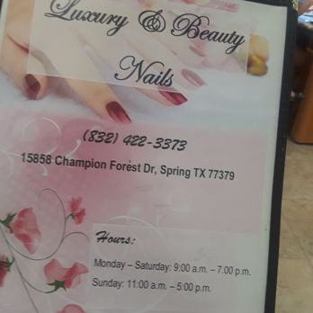 Luxury & Beauty Nails - Price list (August 2019) the Sunday hours are 12-6pm though - Nail Salons Near Me - Spring, Texas Luxury & Beauty Nails - Price list (August 2019) the Sunday hours are 12-6pm though - Nail Salons Near Me - Spring, Texas
