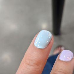 Leisure Nails - Newton - Flooded cuticle, appt #2. Notice how another coat was clearly needed.
