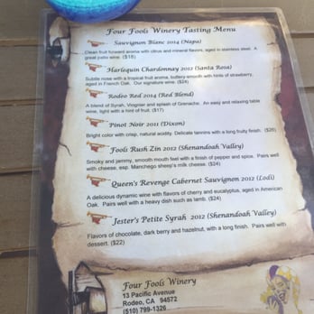 Four Fools Winery - Wine tasting menu - Wineries Near Me - Rodeo, California