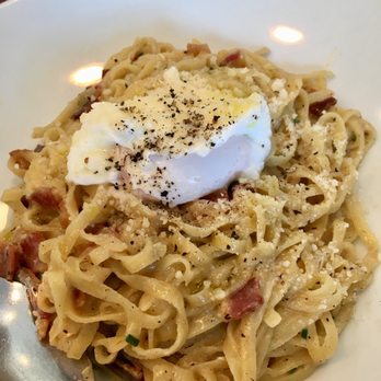 Ask For Luigi - Tagliolini alla carbonara and poached egg - Italian Near Me - Vancouver, British Columbia Ask For Luigi - Tagliolini alla carbonara and poached egg - Italian Near Me - Vancouver, British Columbia