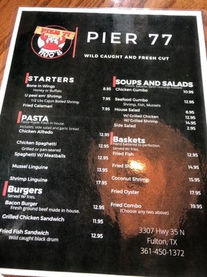 Menu photo 8 Pier 77 Fulton, TX