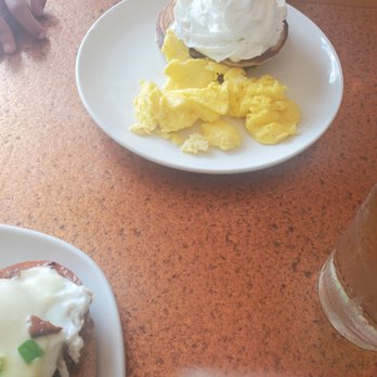 Another Broken Egg Cafe - Scramed eggs with pancakes topped with whipped cream - Breakfast & Brunch Near Me - Morrisville, North Carolina