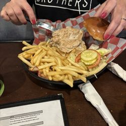 Pub 217 - Grilled chicken sandwich- had to cut in half to fit on the bun.  Also a great deal.