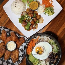 Chicken teriyaki, wings and beef bulgogi Chicken teriyaki, wings and beef bulgogi
