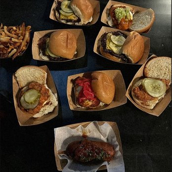 Oskar's Slider Bar - Variety of sliders (fried chicken, cheeseburger, buffalo chicken, smoked halloumi, plus a kimchi corn dog special and some fries!) - Bars Near Me - Louisville, Kentucky Oskar's Slider Bar - Variety of sliders (fried chicken, cheeseburger, buffalo chicken, smoked halloumi, plus a kimchi corn dog special and some fries!) - Bars Near Me - Louisville, Kentucky