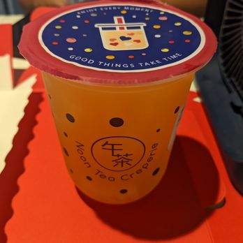Noon Tea Creperie - Mango passionfruit tea with lychee jelly - Desserts Near Me - Madison, New Jersey Noon Tea Creperie - Mango passionfruit tea with lychee jelly - Desserts Near Me - Madison, New Jersey