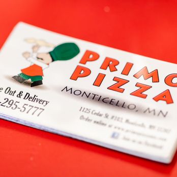 Primo Pizza - a business card on a red table - Pizza Near Me - Monticello, Minnesota Primo Pizza - a business card on a red table - Pizza Near Me - Monticello, Minnesota