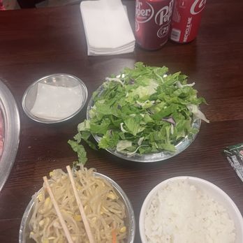 Castle BBQ - Bean sprouts steamed rice with salad without dressing - Barbeque Near Me - Los Angeles, California