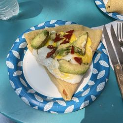 34. Smoked Salmon with Sun Dried Tomato, Fresh Avocado and Egg Crepe