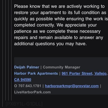 Harbor Park Apartments - 3/3 email from Deijah the manager at Harbor Park - Apartments Near Me - Vallejo, California