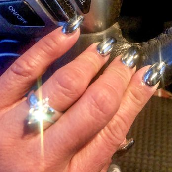 360 Nails & Spa - Silver chrome, coffin shape, shellac nail service - by Lyn @ 360° Nail Spa - Nail Salons Near Me - Northglenn, Colorado