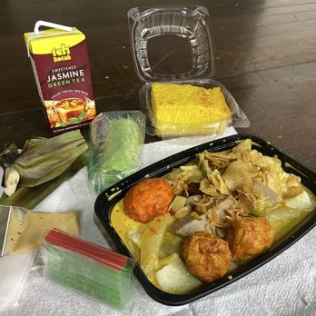 NY Indonesian Food Bazaar - About $36: Tea, Yeasted CocoTurmeric Rice Cake, Jackfruit Stew, Tapioca Layer Cake, Pandan Crepe, Bamboo leaf Fish Cake - Indonesian Near Me - Elmhurst, New York