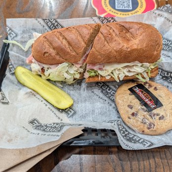 Firehouse Subs - Medium hook and ladder sub on whole wheat, with a pickle spear, and chocolate chunk cookie - Sandwiches Near Me - Vaughan, Ontario