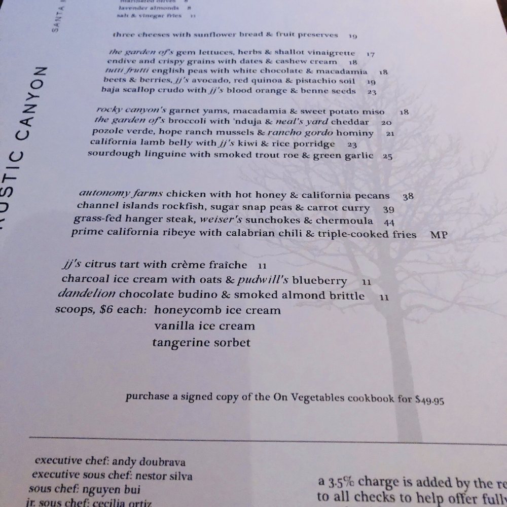 Rustic Canyon - Menu - Wine Bars Near Me - Santa Monica, California