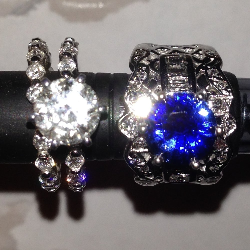 The caring team at Siag moved my favorite sapphire into the Victorian setting; now, the diamond has a more modern home, at left.