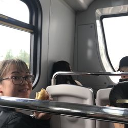 Translink 480 UBC/Richmond-Brighouse Station - On the sky train. Second time coming on the train to visit grandma in Chinatown. Having a lot of fun and seeing the view on the train