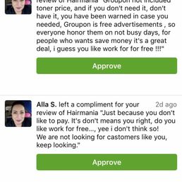 A response from the business owner on my review