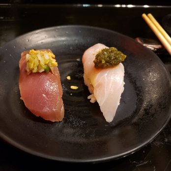Sushi Sasabune - Smoked skipjack (left), amberjack (right) - Sushi Bars Near Me - Honolulu, Hawaii Sushi Sasabune - Smoked skipjack (left), amberjack (right) - Sushi Bars Near Me - Honolulu, Hawaii