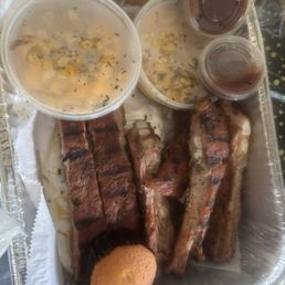 I had the ribs, two sides of Mac and cheese with muffin and bbq sauce on the side. The food was so good. I had the ribs, two sides of Mac and cheese with muffin and bbq sauce on the side. The food was so good.