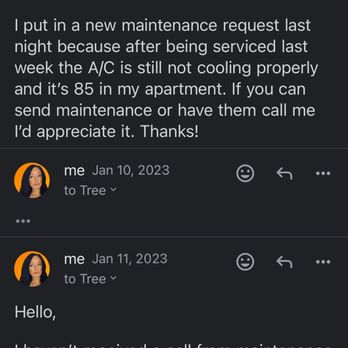 Tree Apartments - Numerous emails about the extreme temperatures/broken AC in my apartment went unanswered - Apartments Near Me - Austin, Texas