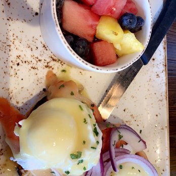 First Watch - Salmon Eggs Benedict with a side of Fruit - Breakfast & Brunch Near Me - Louisville, Kentucky First Watch - Salmon Eggs Benedict with a side of Fruit - Breakfast & Brunch Near Me - Louisville, Kentucky