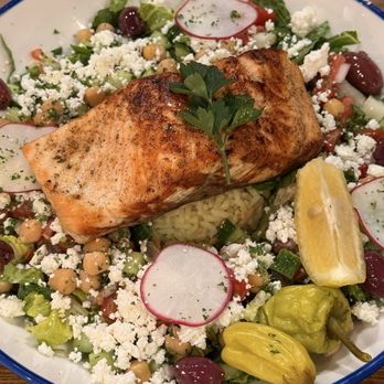 Meraki Greek Grill - This bowl is huge! Meraki Bowl, add salmon, with basmati. I never need to add dressing. Don't know how they do it. - Greek Near Me - Orem, Utah Meraki Greek Grill - This bowl is huge! Meraki Bowl, add salmon, with basmati. I never need to add dressing. Don't know how they do it. - Greek Near Me - Orem, Utah