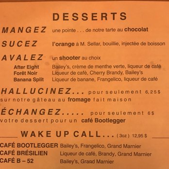 La Maison du Bootlegger - Dessert menu - Steakhouses Near Me - La Malbaie, Quebec La Maison du Bootlegger - Dessert menu - Steakhouses Near Me - La Malbaie, Quebec