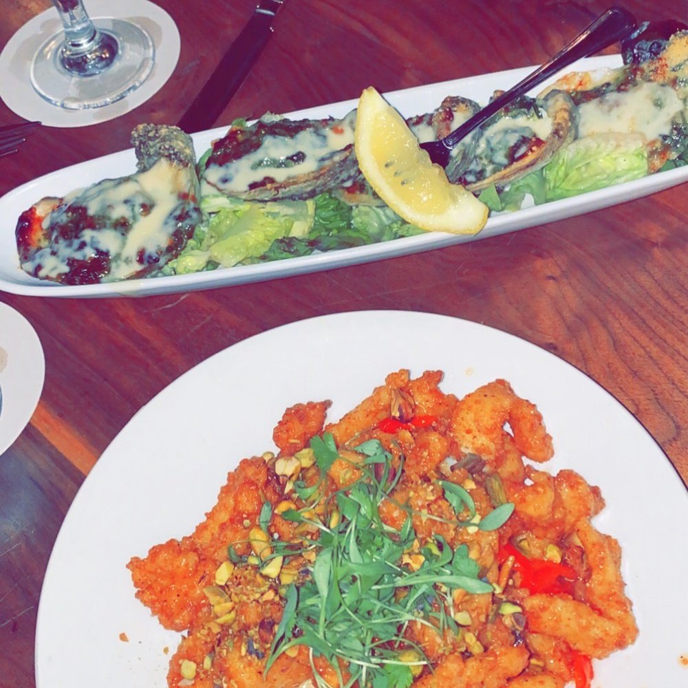 Fried fish and baked oysters Fried fish and baked oysters