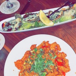 Fried fish and baked oysters Fried fish and baked oysters