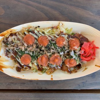 Okkon - My "pancake" -- note the roe on top. I wanted shrimp as a filling but ended up with mushroom because the shrimp swam away ahead of my order. - Japanese Near Me - Oakland, California