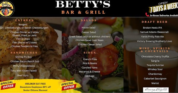 Menu photo 1 Betty's Bar & Grill Scranton, PA Menu photo 1 Betty's Bar & Grill Scranton, PA