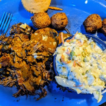 The Blu Pig - Pulled Pork (lightly smoked), Southern Style Coleslaw, Cornbread and Wonderfully Tasting Hush Puppies!!! - Barbeque Near Me - Moab, Utah The Blu Pig - Pulled Pork (lightly smoked), Southern Style Coleslaw, Cornbread and Wonderfully Tasting Hush Puppies!!! - Barbeque Near Me - Moab, Utah