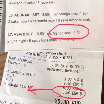 ZEN - Spot the difference! It's also been pointed out to me they also overcharged my main!! - Sushi Bars Near Me - Berlin, BE ZEN - Spot the difference! It's also been pointed out to me they also overcharged my main!! - Sushi Bars Near Me - Berlin, BE