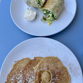 Little Billy's - Billy Cakes (cinnamon) & Chicken Caesar Wrap - Breakfast & Brunch Near Me - Newport Beach, California Little Billy's - Billy Cakes (cinnamon) & Chicken Caesar Wrap - Breakfast & Brunch Near Me - Newport Beach, California