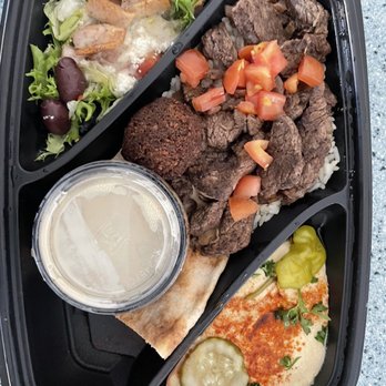 King David's Restaurant - Beef platter with pita, salad, hummus and tahini - Greek Near Me - Fayetteville, New York