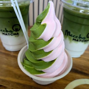 Meccha Matcha - Strawberry Matcha Self serve ice cream + .75 more for cone. - Desserts Near Me - Artesia, California Meccha Matcha - Strawberry Matcha Self serve ice cream + .75 more for cone. - Desserts Near Me - Artesia, California