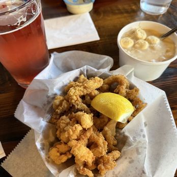 Gilbert's Chowder House - Blueberry beer, Fried Clam Strips and clam chowder - Seafood Near Me - Portland, Maine