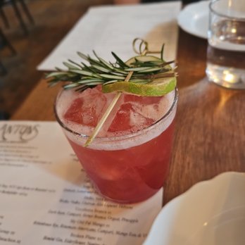 Anton's - Sherry Cobbler- La Gritona reposado, manzanilla, rosemary, and cranberry jam. $20. Tasty fall cocktail - American Near Me - New York, New York