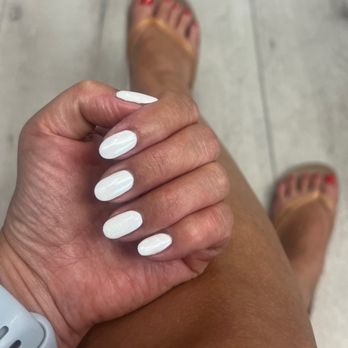 Envy Nails - White chrome gel nails and red toes for July 4th. - Nail Salons Near Me - Alameda, California