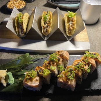 La Cuvée - Tuna Truffle Tacos and Salmon Nikkei roll Delicious - Japanese Near Me - Miami, Florida