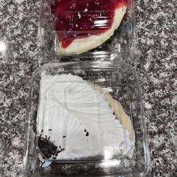 CHEESECAKE WITH CHERRY TOPPING PIE slice and CHOCOLATE CRME PIE (SLICE) CHEESECAKE WITH CHERRY TOPPING PIE slice and CHOCOLATE CRME PIE (SLICE)