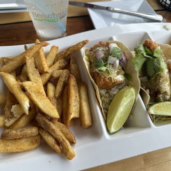 Crabby's Oceanside - Grouper Tacos (without cabbage) and Crispy Fries - Seafood Near Me - Daytona Beach, Florida