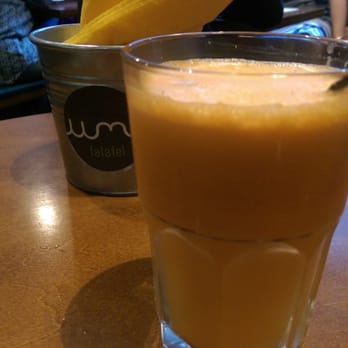 Umi Falafel - Drink (Jazar Surprise) and napkin in matching colours - Vegetarian Near Me - Dublin, D