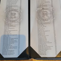 Spirits menu Spirits menu