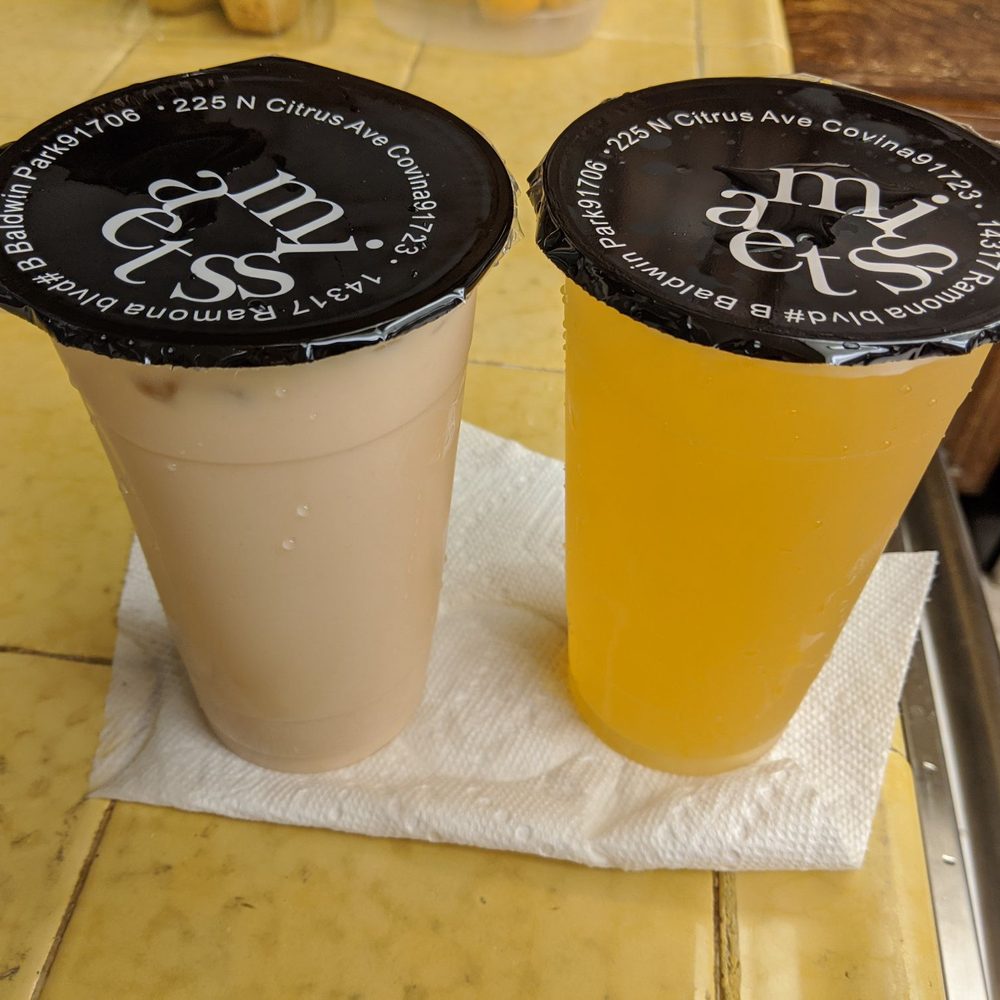 Miss Tea - L-R: Large Almond Milk Tea, $2.85 prior to tax. Large Lychee Green Tea, $2.70 prior to tax (Total $6.08 after tax) - Bubble Tea Near Me - Baldwin Park, California Miss Tea - L-R: Large Almond Milk Tea, $2.85 prior to tax. Large Lychee Green Tea, $2.70 prior to tax (Total $6.08 after tax) - Bubble Tea Near Me - Baldwin Park, California
