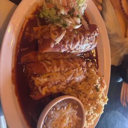 Beef tamales with red sauce  came with rice and beans . Great flavor and tamales were yummy.